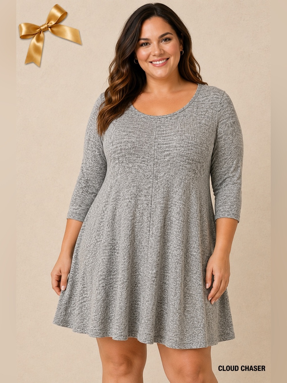 Cloud Chaser Half Sleeve Fit & Flare Skater Lightweight Sweater Dress Grey XL